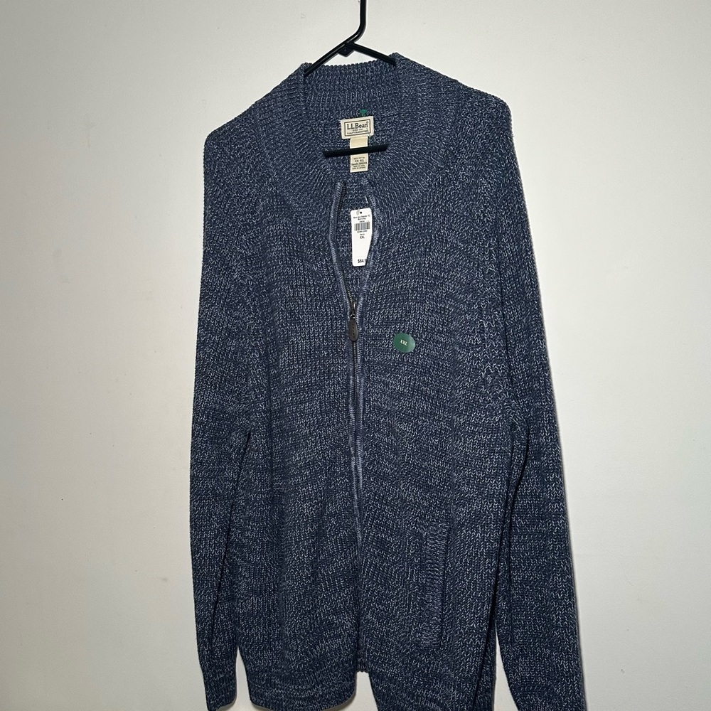 L.L.Bean Blue Jean Sweater FZ Preppy Knit Cardigan XXL Regular Cozy Denim Cotton - Picture 4 of 12
